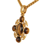 Vintage Chanel Long CC Gripoix Stone Pendant Necklace Tiger Eye, Gold Plated Hardware - Thumbnail View 5