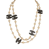 Chanel Crystal CC Pearl Chain Link Long Necklace Black, Resin, Light Gold Tone Hardware - Thumbnail View 1