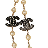 Chanel Crystal CC Pearl Chain Link Long Necklace Black, Resin, Light Gold Tone Hardware - Thumbnail View 3