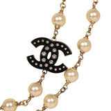 Chanel Crystal CC Pearl Chain Link Long Necklace Black, Resin, Light Gold Tone Hardware - Thumbnail View 4