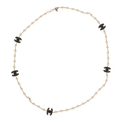 Chanel Crystal CC Pearl Chain Link Long Necklace Black, Resin, Light Gold Tone Hardware