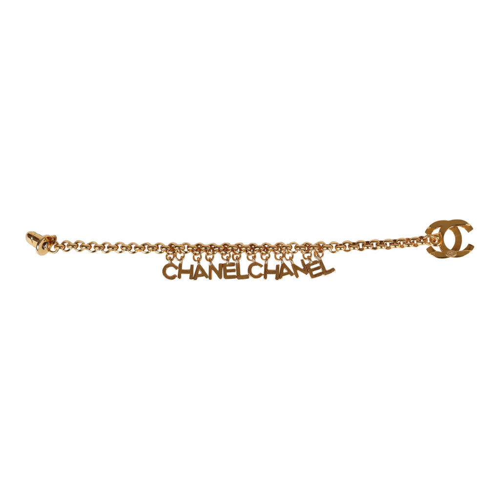 Vintage Chanel Chanel Logo Charms Turnlock Bracelet Gold Metal