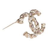 Chanel Twisted CC Crystal and Faux Pearl Brooch Light Pink Gold Metal