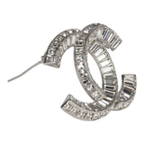 Chanel Large Crystal CC Brooch Silver Hardware