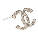 Chanel Twisted CC Crystal & Faux Pearl Brooch Light Pink Light Gold Tone Metal