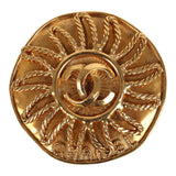 Vintage Chanel CC Sun Round Brooch Gold Plated Hardware