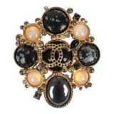Vintage Chanel Oval CC Cabochon Brooch Multi Gold Plated Hardware