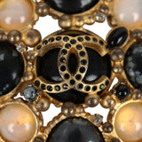 Vintage Chanel Oval CC Cabochon Brooch Multi Gold Plated Hardware