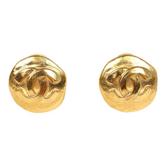 Vintage Chanel Small Round Hammered CC Earrings Gold Plated Hardware