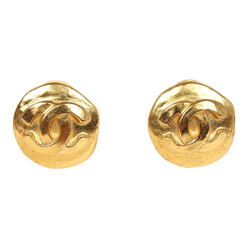 Vintage Chanel Small Round Hammered CC Earrings Gold Plated Hardware