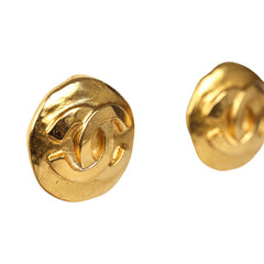 Vintage Chanel Small Round Hammered CC Earrings Gold Plated Hardware