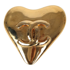 Vintage Chanel CC Heart Brooch Gold Plated Hardware