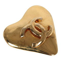 Vintage Chanel CC Heart Brooch Gold Plated Hardware