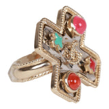 Chanel Gold CC Multicolor Gripoix Cross Ring