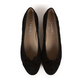 Chanel CC Black Suede Quilted Ballet Flats 39
