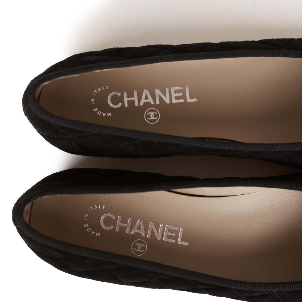 Chanel CC Interlocking CC Logo Bow Ballet Flats Size 38 Brown Black