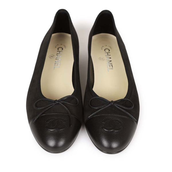 Chanel Black CC Quilted Leather Toe Cap Ballet Flats 37 with Dust Bag