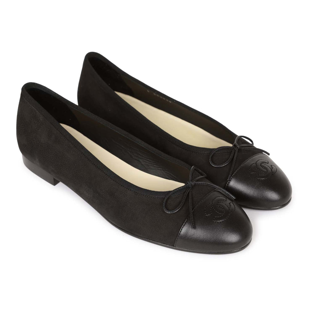 Chanel CC Black Suede and Leather Ballet Flats 39 – Madison Avenue Couture