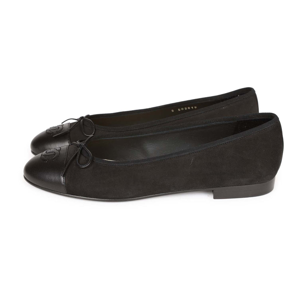 Chanel CC Black Suede and Leather Ballet Flats 39 – Madison Avenue
