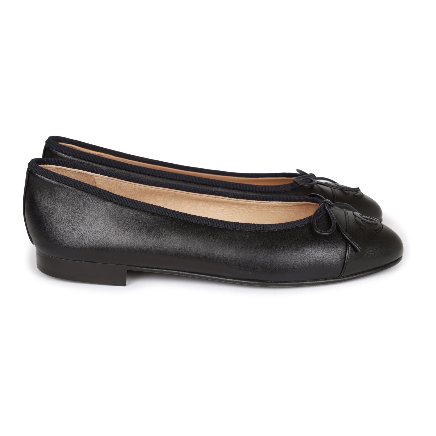 Chanel CC Dark Navy Blue Lambskin Ballet Flats 37 – Madison Avenue Couture