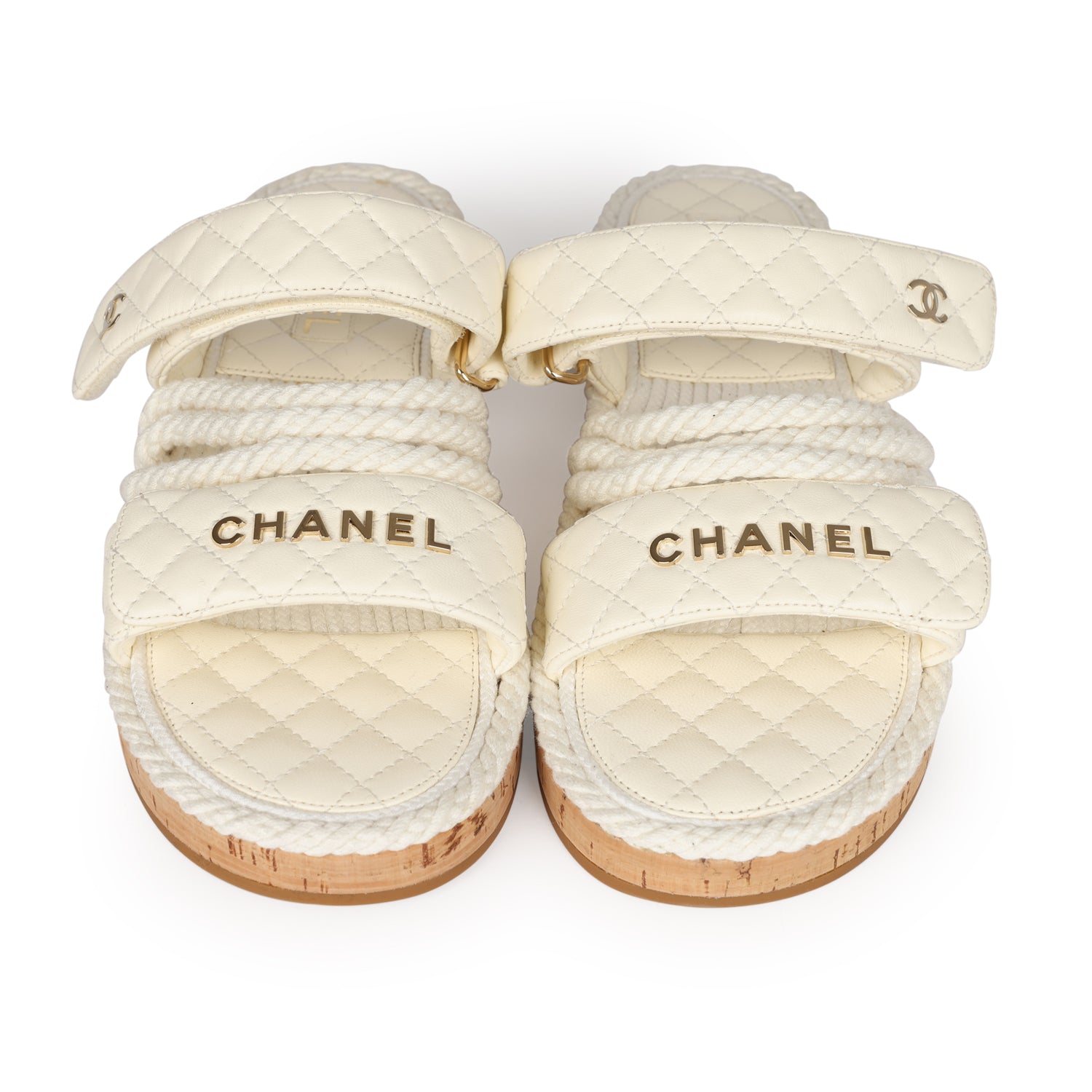 Chanel Rope Sandals White Lambskin Gold Hardware 41 EU