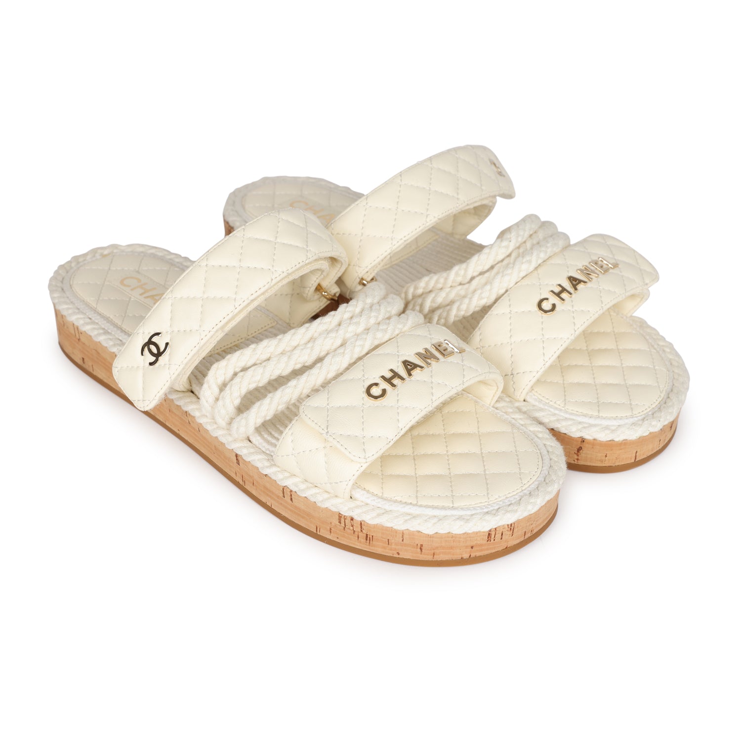 chanel rope sandals white