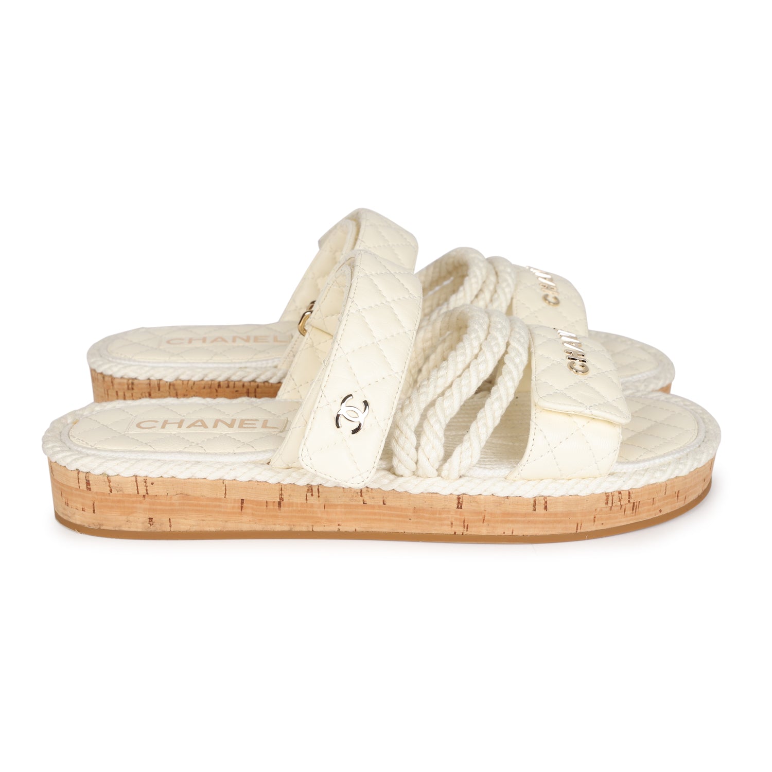 chanel rope sandals beige