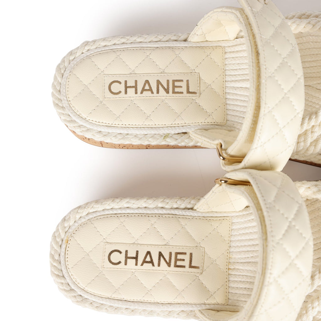 Chanel Rope Sandals White Lambskin Gold Hardware  41 EU