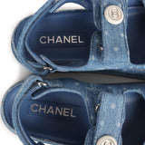 Chanel Dad Sandals Blue Denim Silver Hardware 38 EU