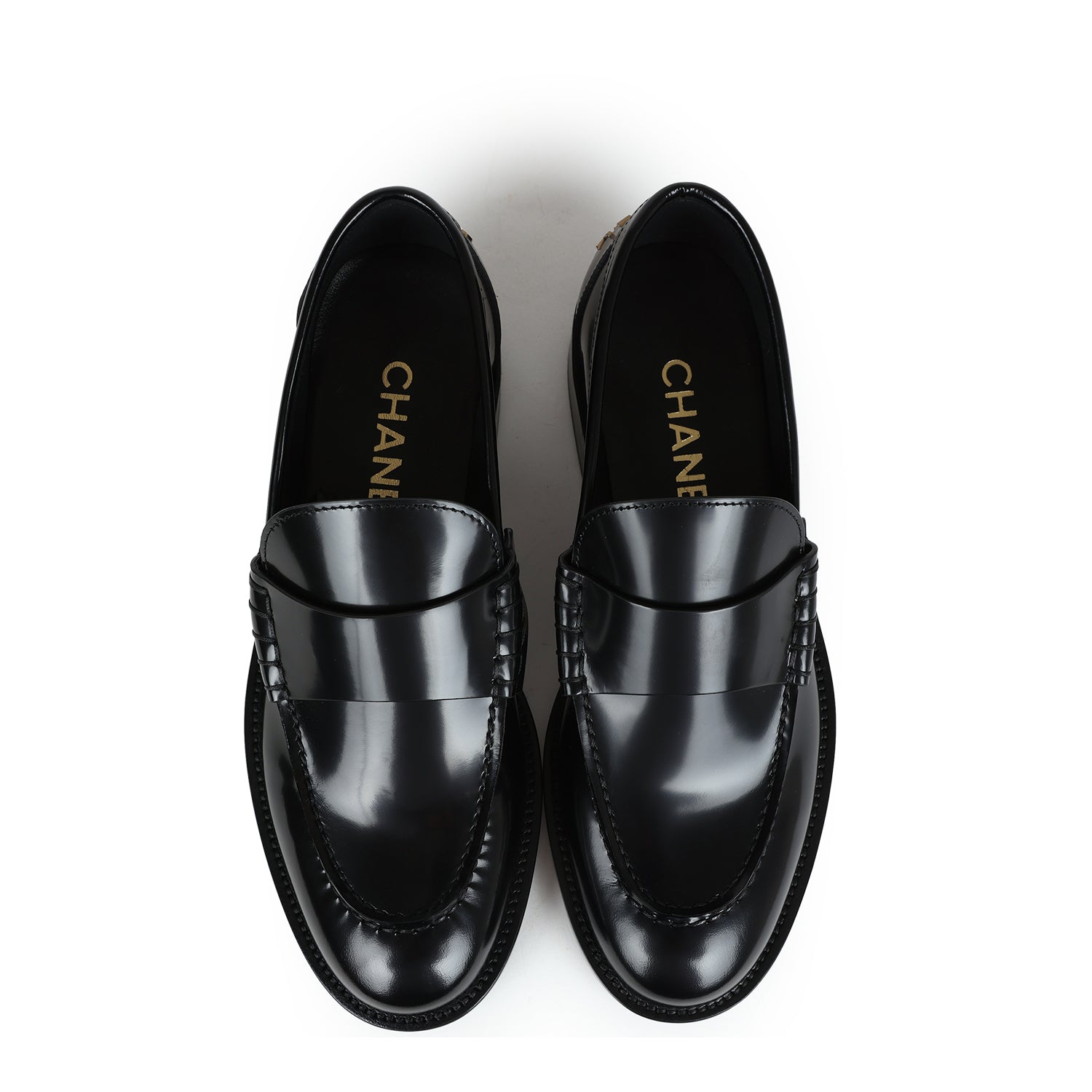 CHANEL 25S LOAFER DANCE SHOES IN WHITE CALFSKIN GOLD HARDWRE