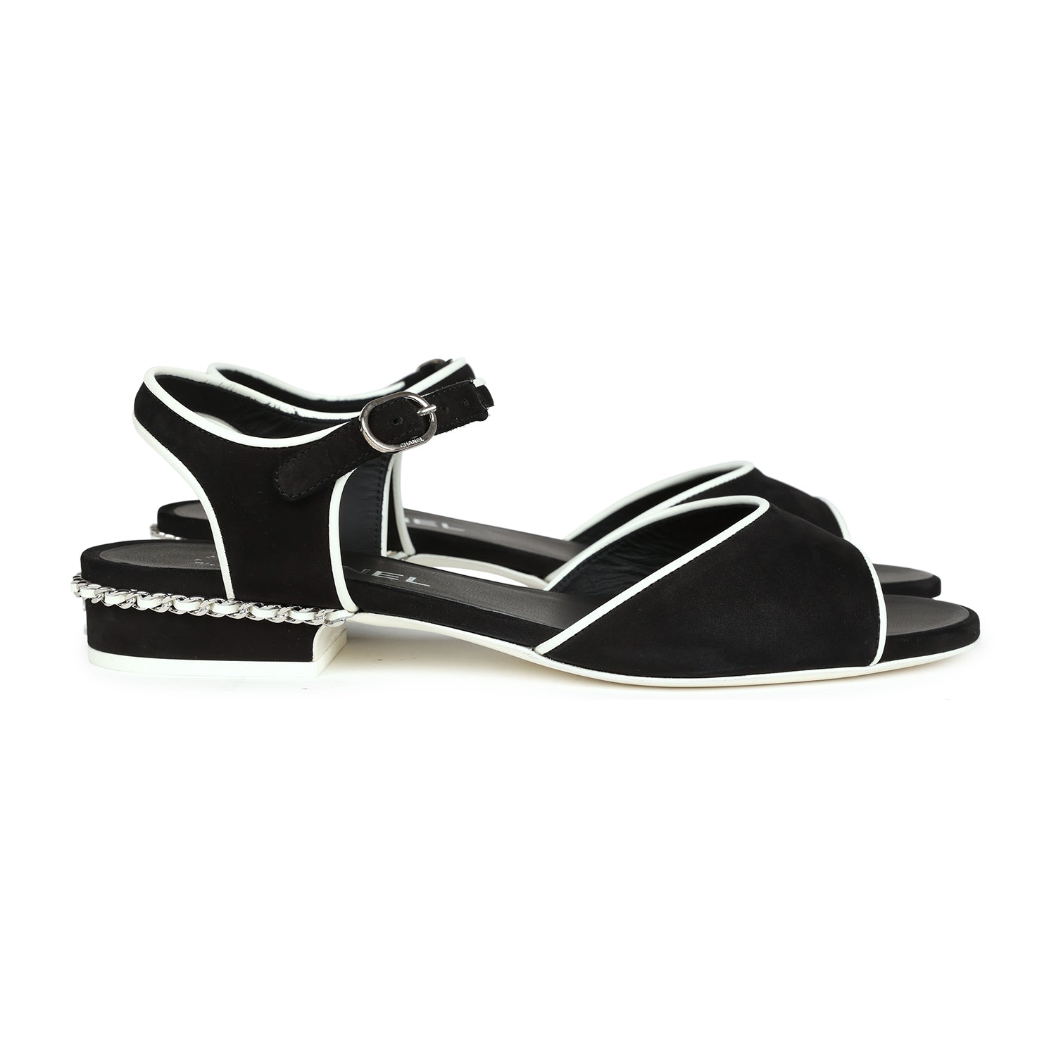 Double C Classic One-Strap Sandals Black Lambskin