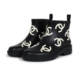 Chanel CC Caoutchouc Rain Boots Black/White Rubber 37 EU