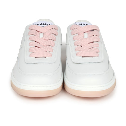 Chanel CC Low Top Sneakers White and Pink Calfskin 41 EU