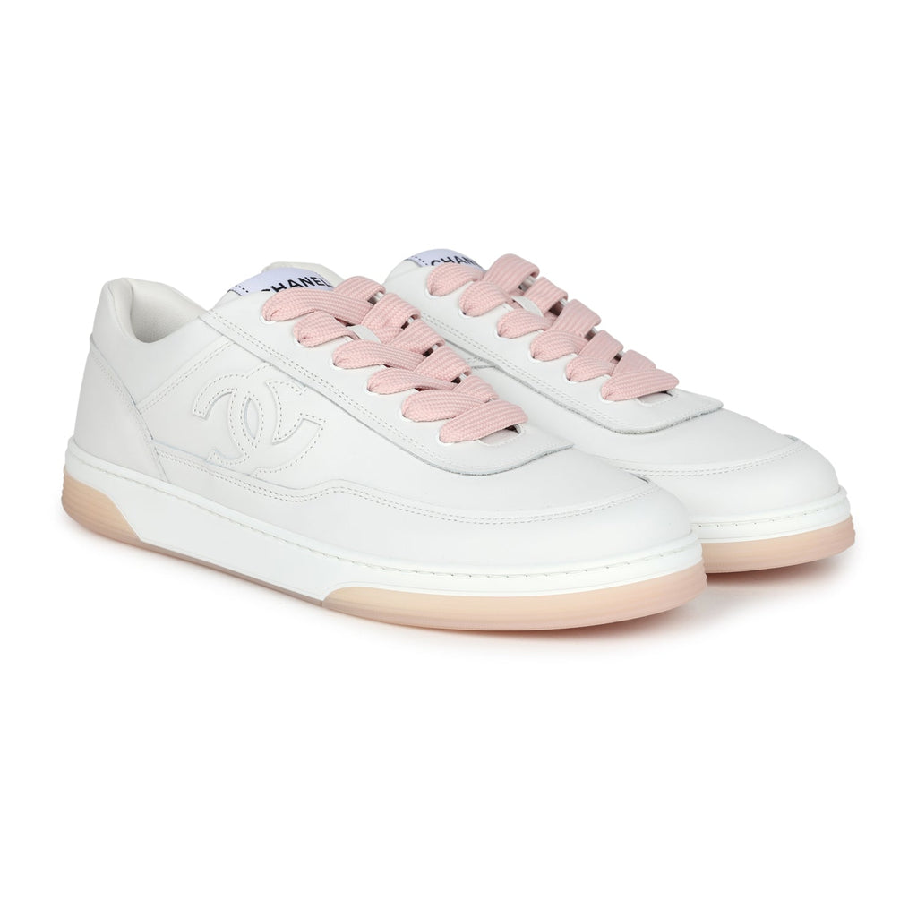 Chanel CC Low Top Sneakers White and Pink Calfskin 41 EU