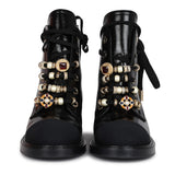 Chanel CC Combat Boots Black Shiny Aged Calfskin Gold Hardware 36.5 EU