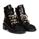 Chanel CC Combat Boots Black Shiny Aged Calfskin Gold Hardware 36.5 EU