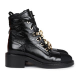 Chanel CC Combat Boots Black Shiny Aged Calfskin Gold Hardware 36.5 EU