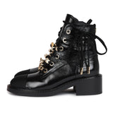 Chanel CC Combat Boots Black Shiny Aged Calfskin Gold Hardware 36.5 EU