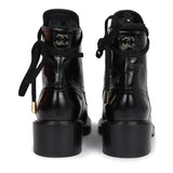 Chanel CC Combat Boots Black Shiny Aged Calfskin Gold Hardware 36.5 EU