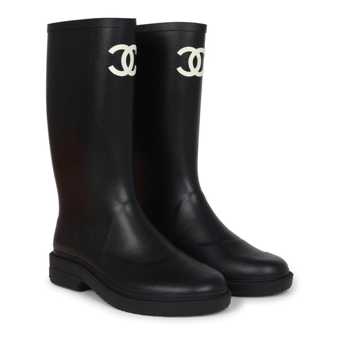 Chanel Black High Caoutchouc CC Boots EU 40