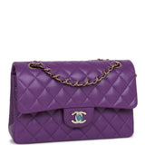 Chanel Small Classic Double Flap Purple Caviar Light Gold Hardware