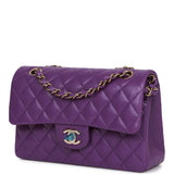 Chanel Small Classic Double Flap Purple Caviar Light Gold Hardware