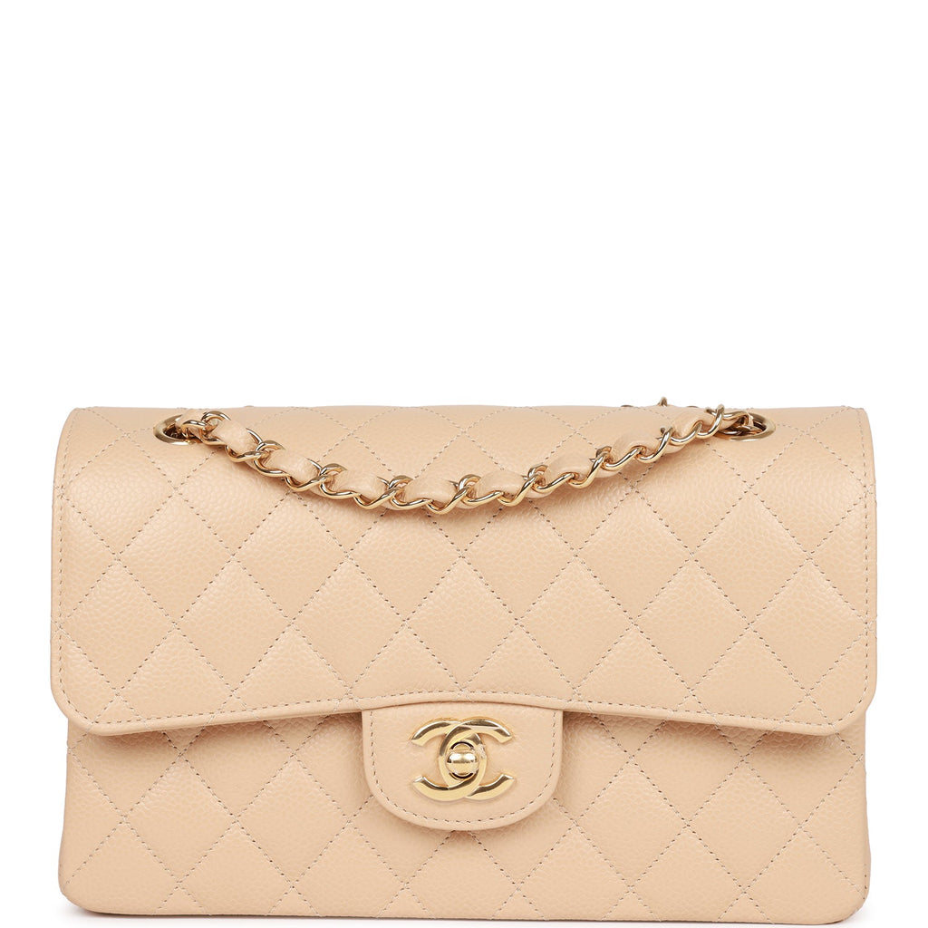 Chanel Small Classic Double Flap Beige Caviar Light Gold Hardware ...