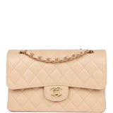 Chanel Small Classic Double Flap Beige Caviar Light Gold Hardware