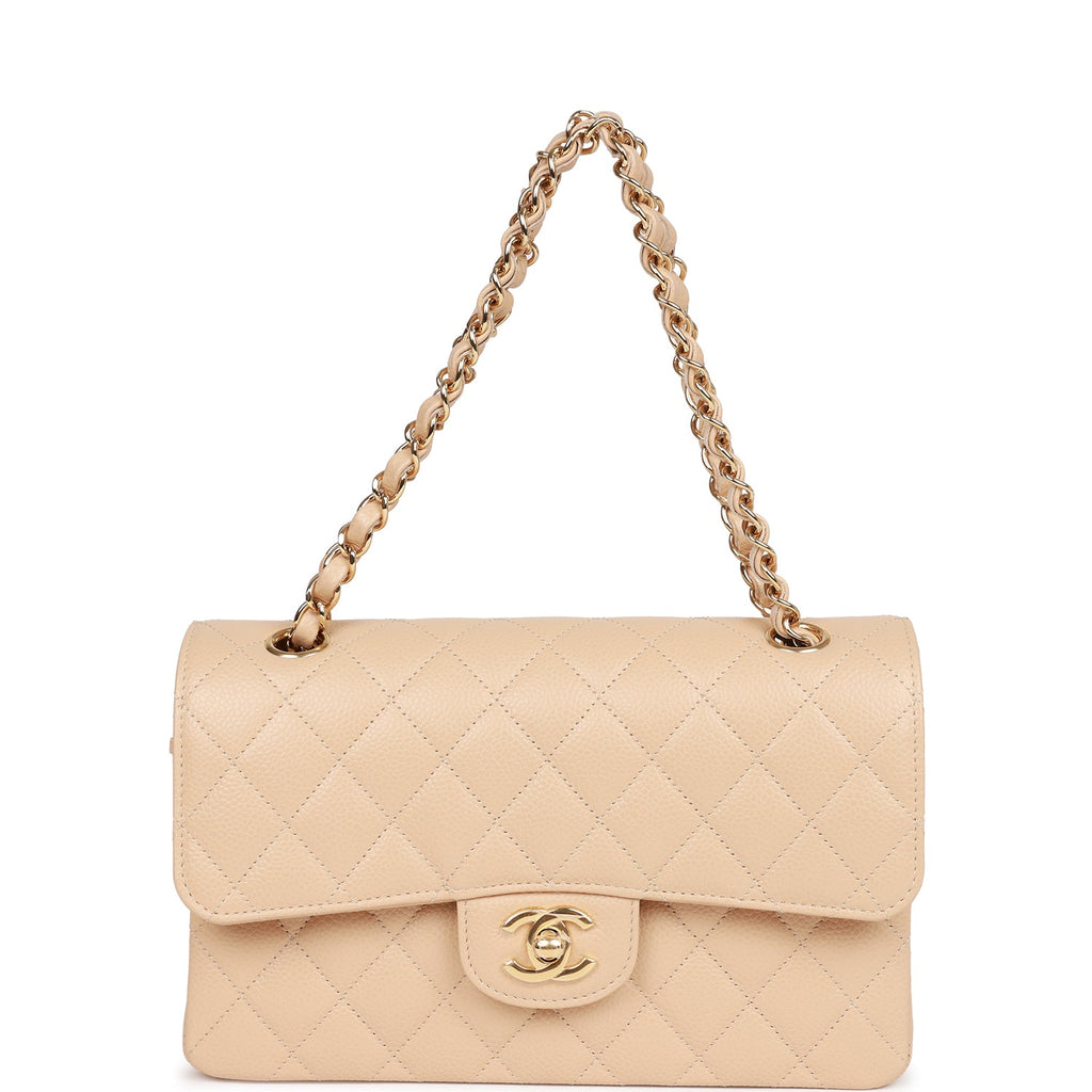 Chanel Small Classic Double Flap Beige Caviar Light Gold Hardware