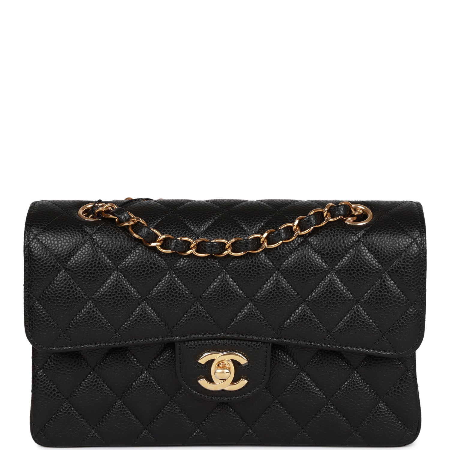 Chanel Black Quilted Caviar Small Classic Double Flap Bag Gold Hardware ...