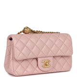 Chanel Mini Camellia Crush Rectangular Flap Rose Clair Lambskin Antique Gold Hardware