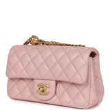 Chanel Mini Camellia Crush Rectangular Flap Rose Clair Lambskin Antique Gold Hardware