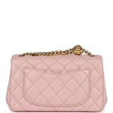 Chanel Mini Camellia Crush Rectangular Flap Rose Clair Lambskin Antique Gold Hardware