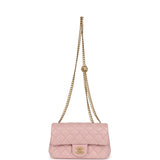 Chanel Mini Camellia Crush Rectangular Flap Rose Clair Lambskin Antique Gold Hardware